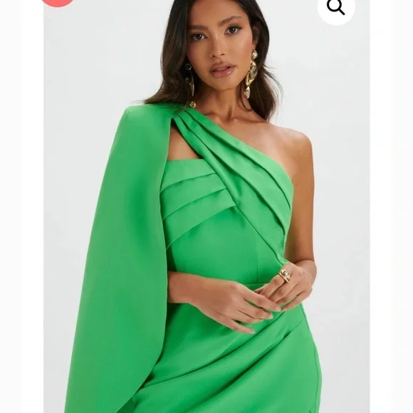 Lavish Alice Green Asymmetrical One-Shoulder Dress Size 4 - Picture 6 of 11